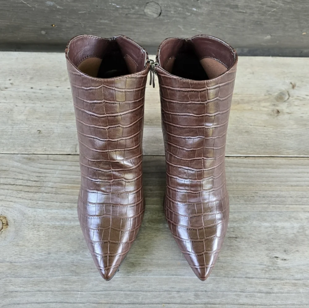 Nine West NEW Finny Y2K Office Siren Crocodile Pointy Toe Stiletto Bootie 8.5M